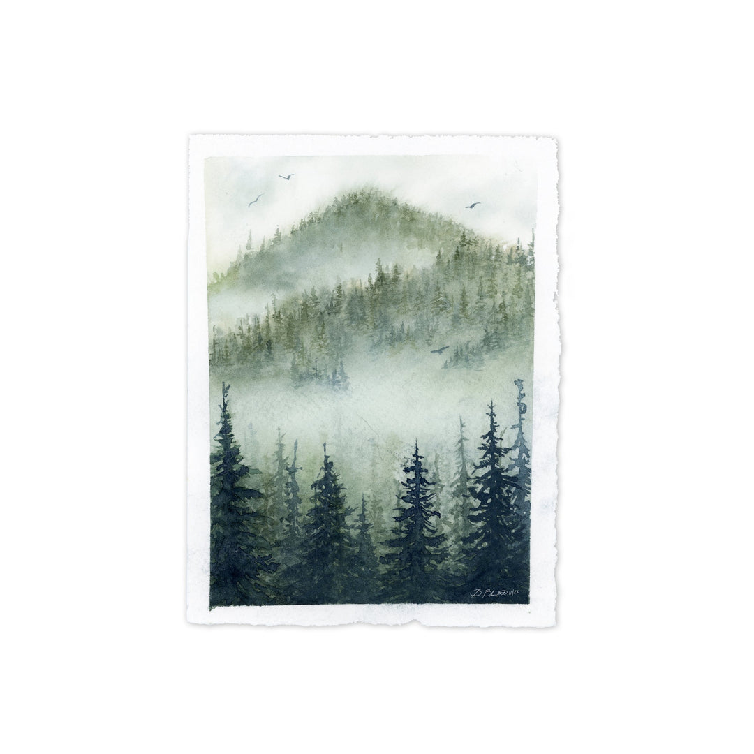 Mountains with Fog Watercolor