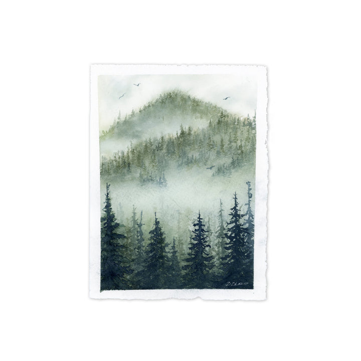 Mountains with Fog Watercolor