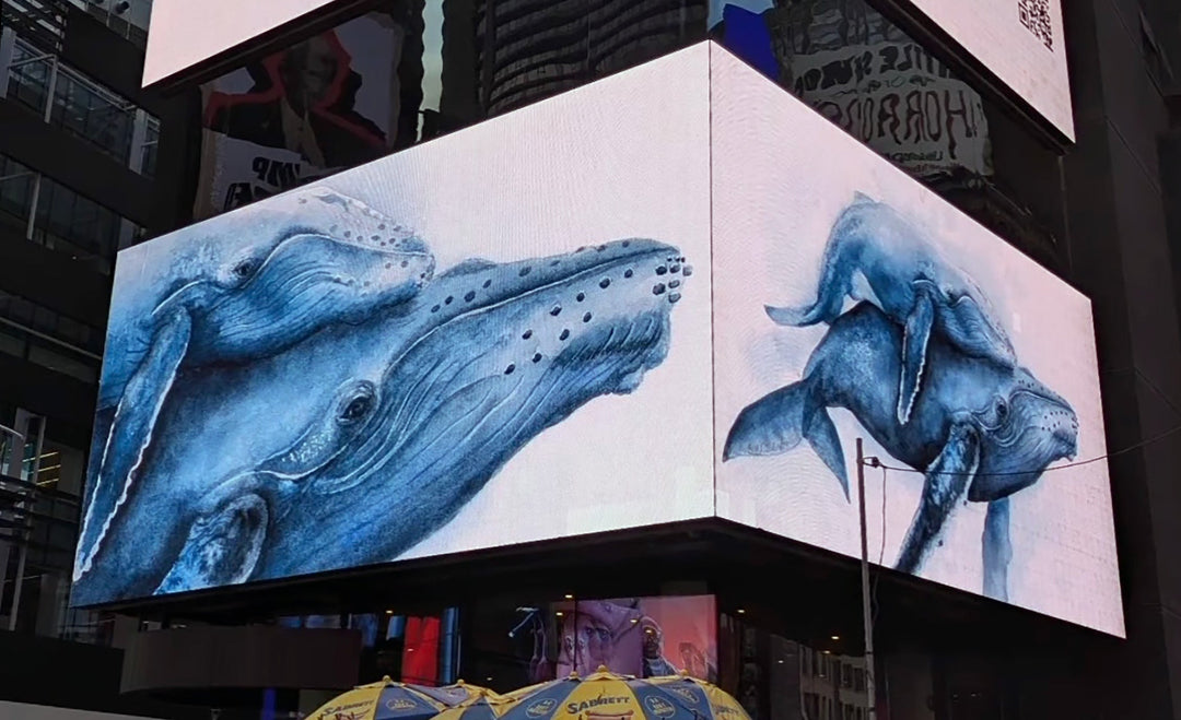 Time to Breathe — humpback whale mother and calf watercolor painting by wildlife conservation artist Brett Blumenthal