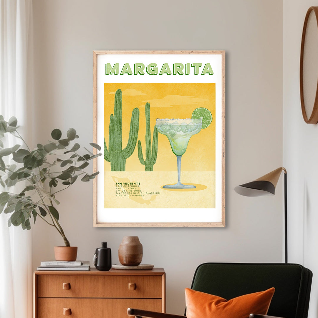 a poster of a margarita with a green garnish