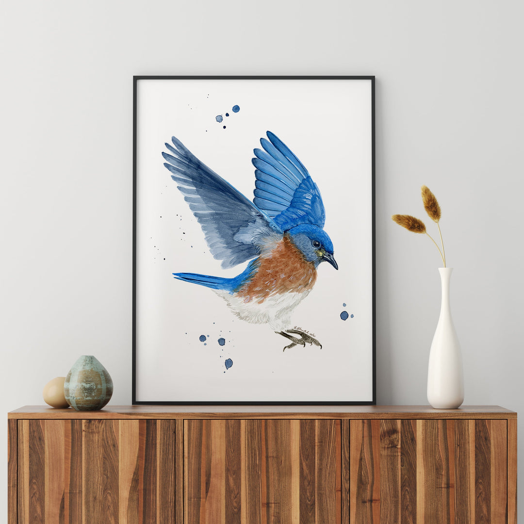 a picture of a blue bird flying in the air