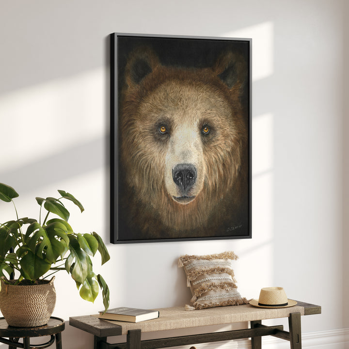 Grizzly Bear Framed Gallery Wrapped Canvas in Black