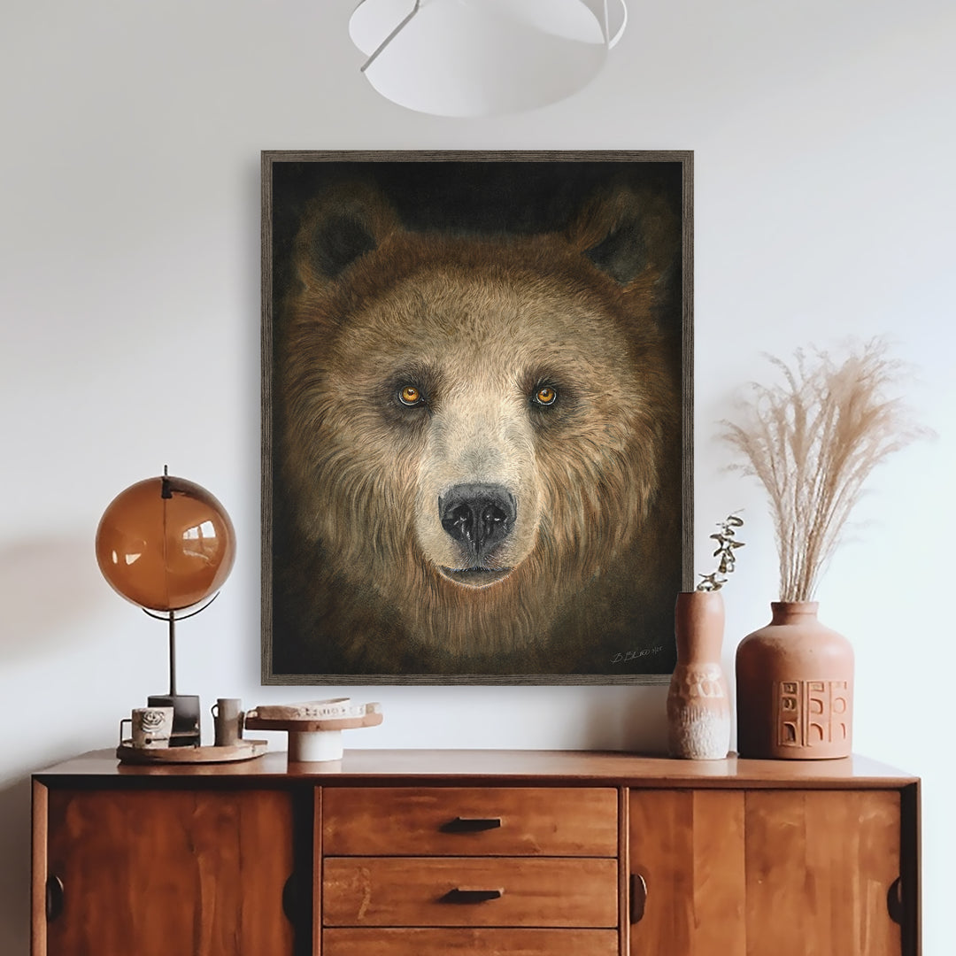 Grizzly Bear Framed Wildlife Print in Espresso