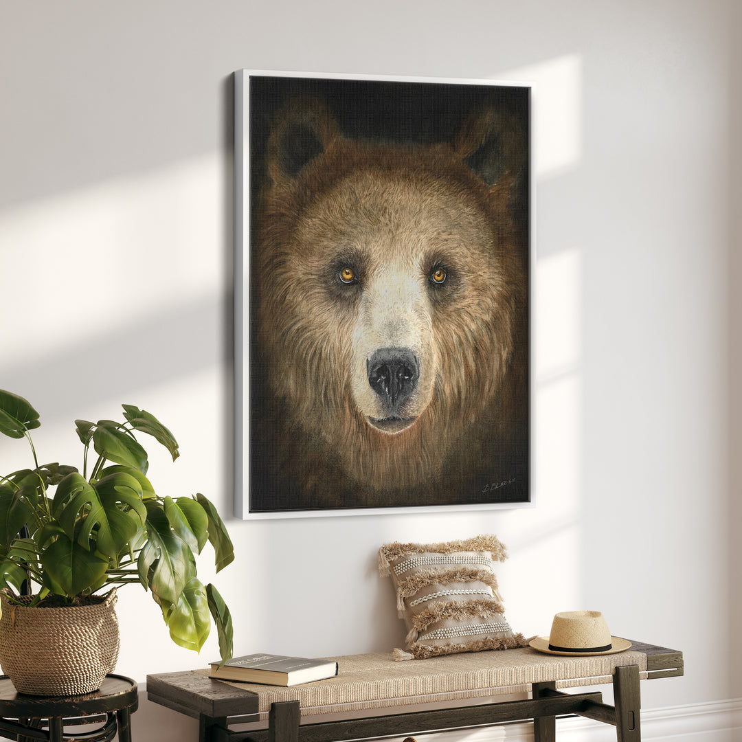 Grizzly Bear Framed Gallery Wrapped Canvas in White