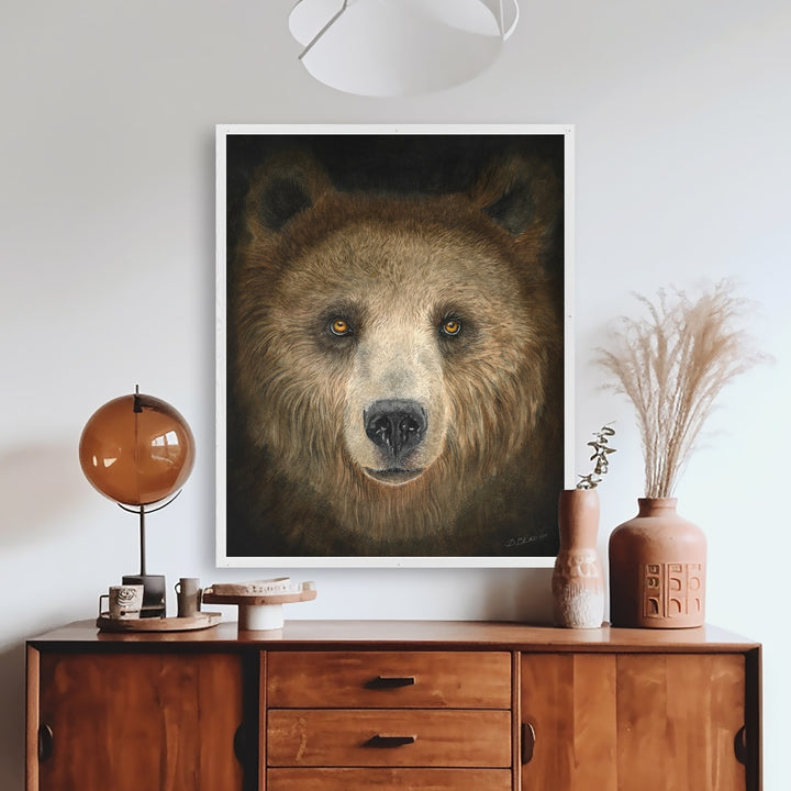 Grizzly Bear Framed Wildlife Print in White