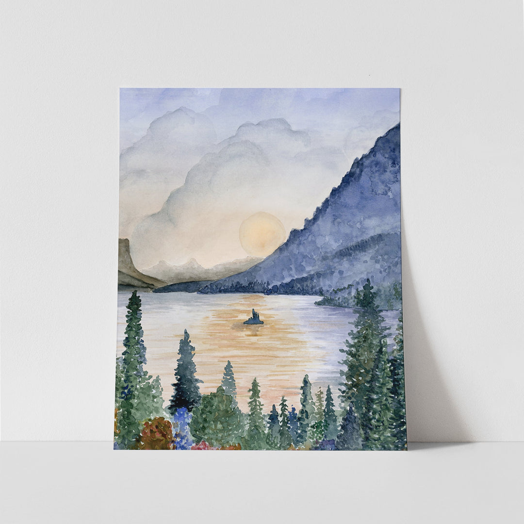 Affiche du parc national des Glaciers - Lac Sainte-Marie à l'aquarelle