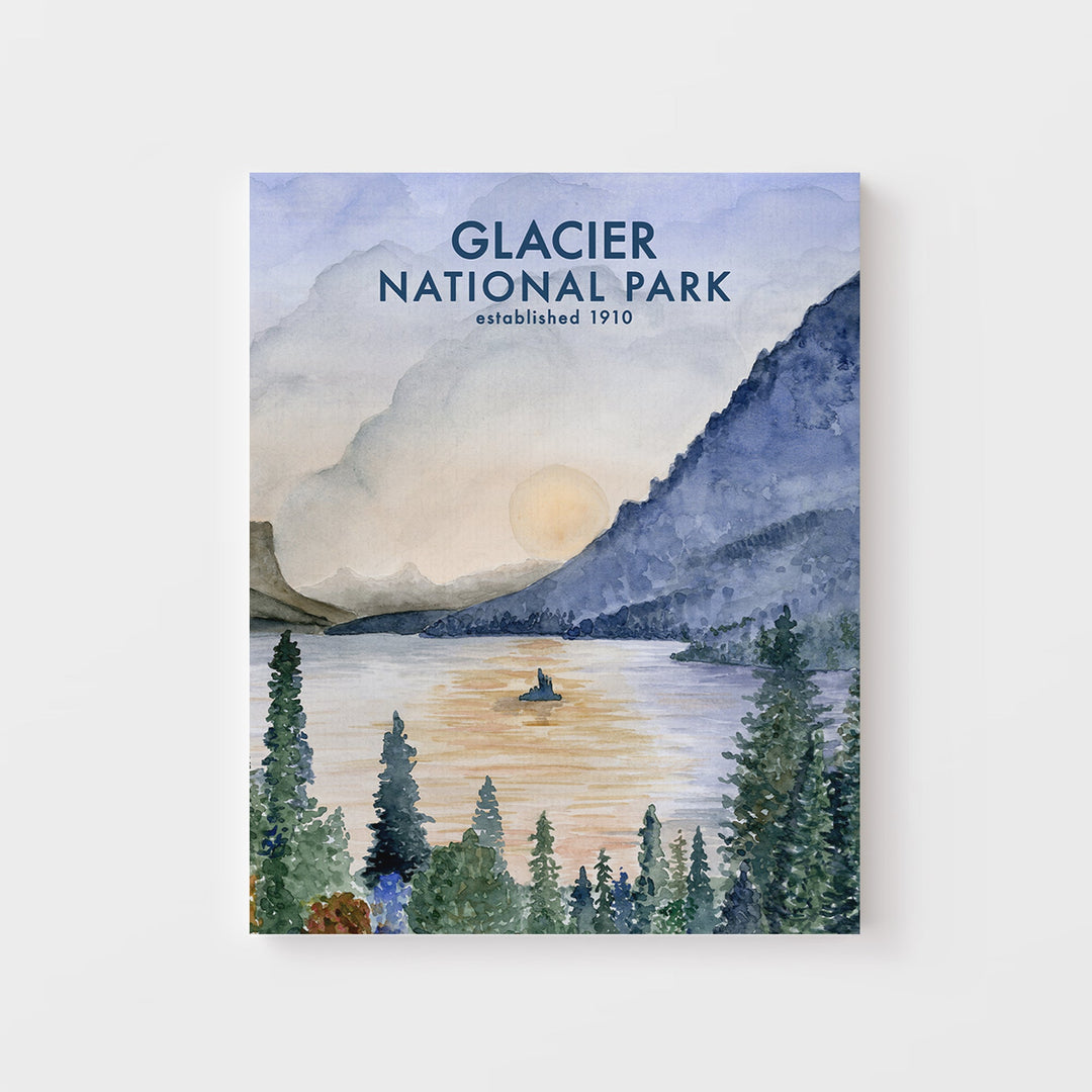 Affiche du parc national des Glaciers - Lac Sainte-Marie à l'aquarelle