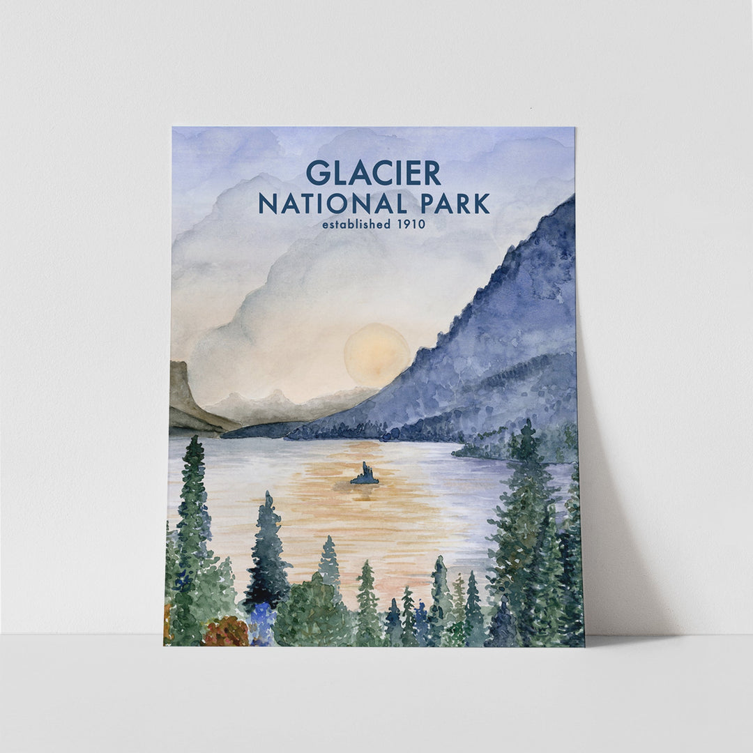 Affiche du parc national des Glaciers - Lac Sainte-Marie à l'aquarelle