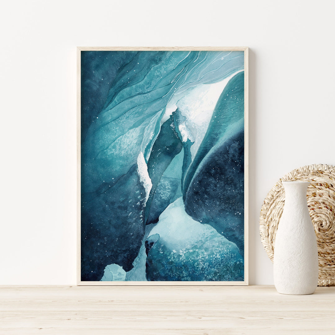  Vatnajokull, Iceland Ice Cave Watercolor Abstract