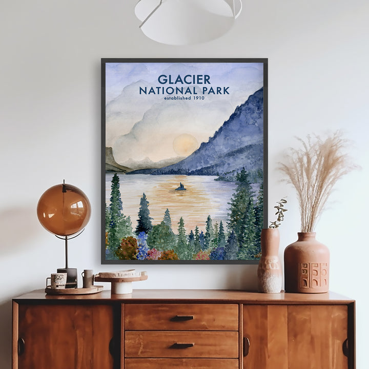 Affiche du parc national des Glaciers - Lac Sainte-Marie à l'aquarelle