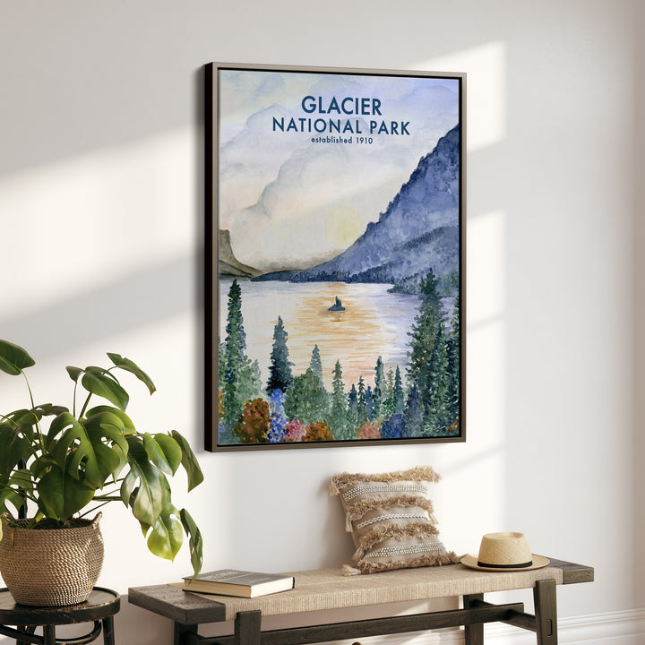 Affiche du parc national des Glaciers - Lac Sainte-Marie à l'aquarelle