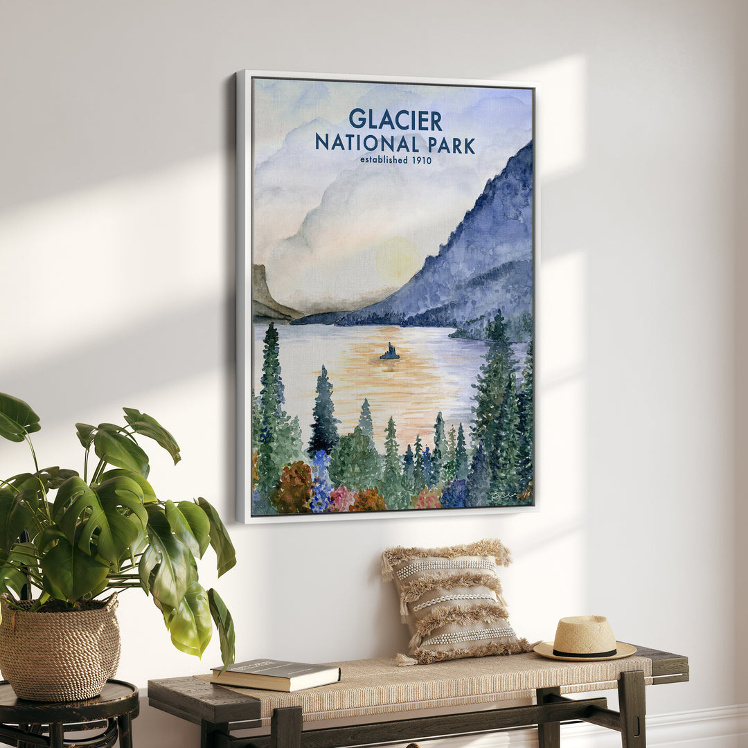 Affiche du parc national des Glaciers - Lac Sainte-Marie à l'aquarelle