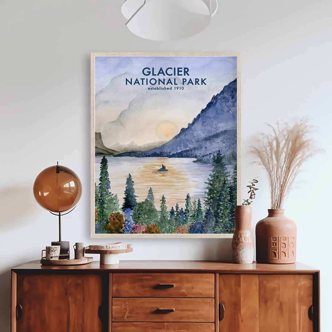 Affiche du parc national des Glaciers - Lac Sainte-Marie à l'aquarelle