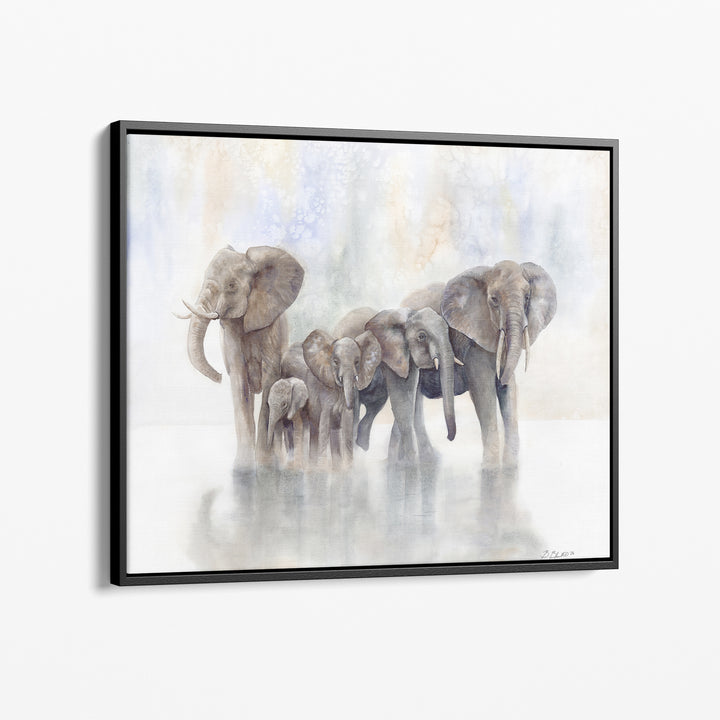 Within the Fold Elephant Watercolor Canvas in Black Frame 