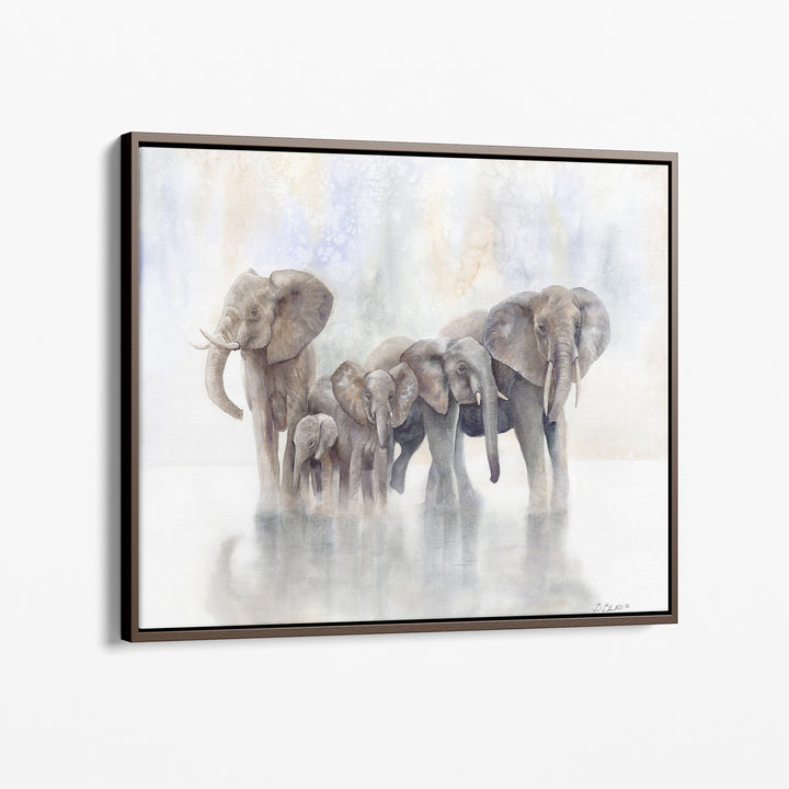 Within the Fold Elephant Watercolor Canvas in Espresso Frame 