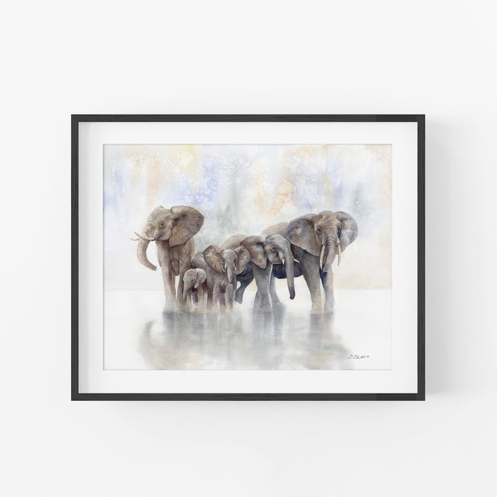 Within the Fold Elephant Watercolor Print in Black Frame with Mat