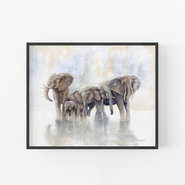 Within the Fold Elephant Watercolor Print in Black Frame