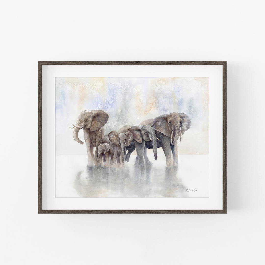 Within the Fold Elephant Watercolor Print in Espresso Frame with Mat