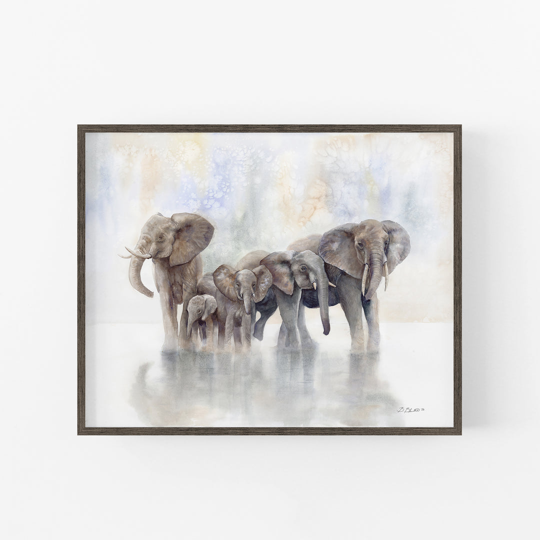 Within the Fold Elephant Watercolor  Espresso Frame 