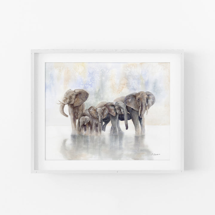 Within the Fold Elephant Watercolor in White Frame with Mat