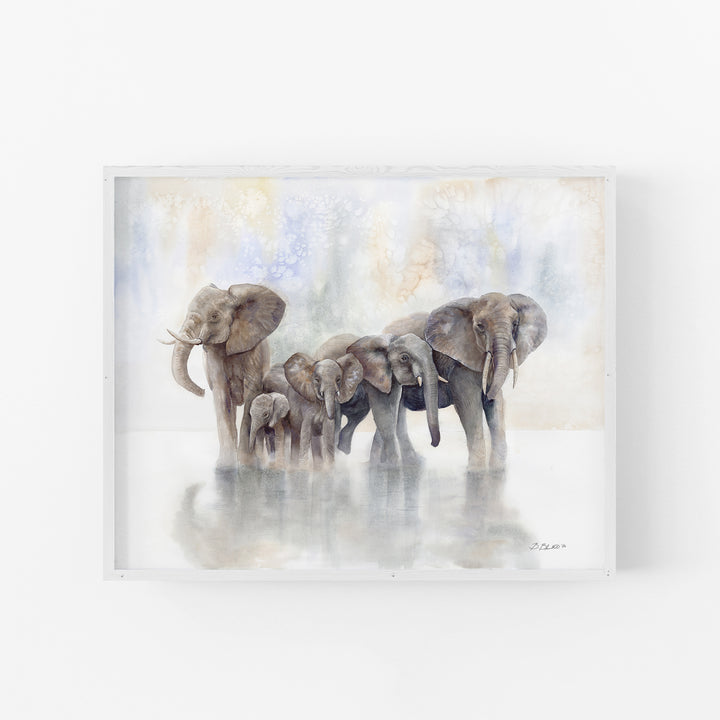 Within the Fold Elephant Watercolor in White Frame 