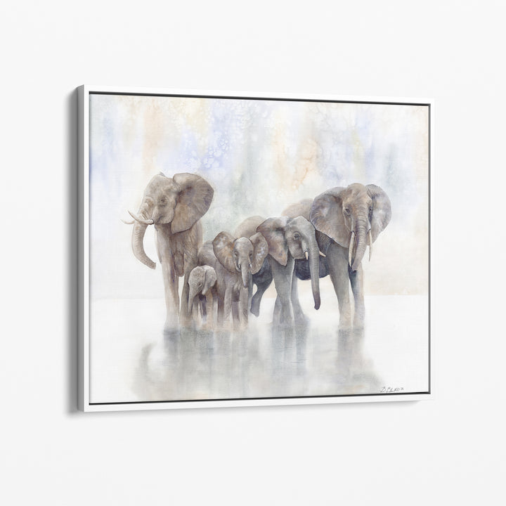 Within the Fold Elephant Watercolor Canvas in White Frame 