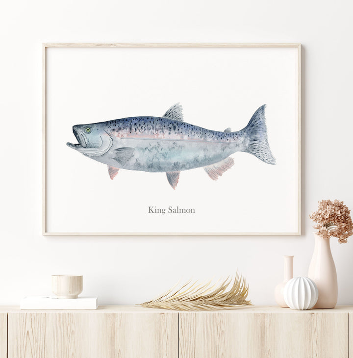 a picture of a King Salmon hanging on a wall