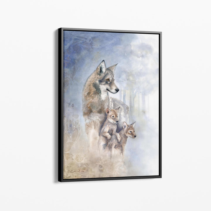 Endangered red wolf mother and pups fine art print