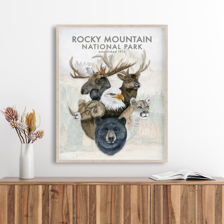 Affiche de voyage sur la faune des montagnes Rocheuses