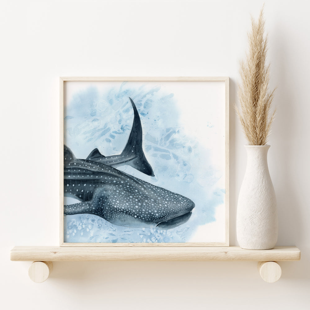 Coastal whale shark wall art with immersive gallery wrapped canvas detail