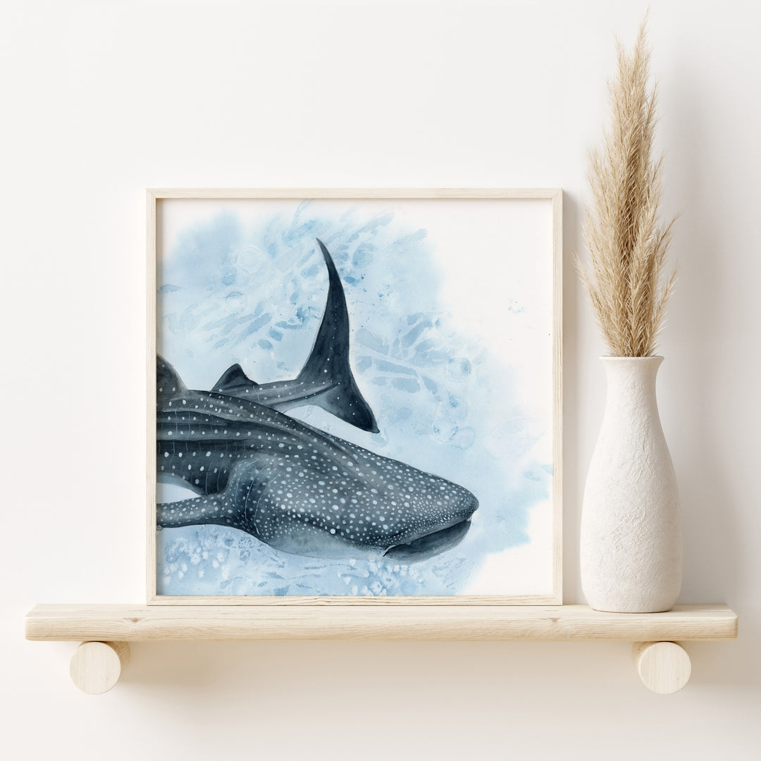 Coastal whale shark wall art with immersive gallery wrapped canvas detail