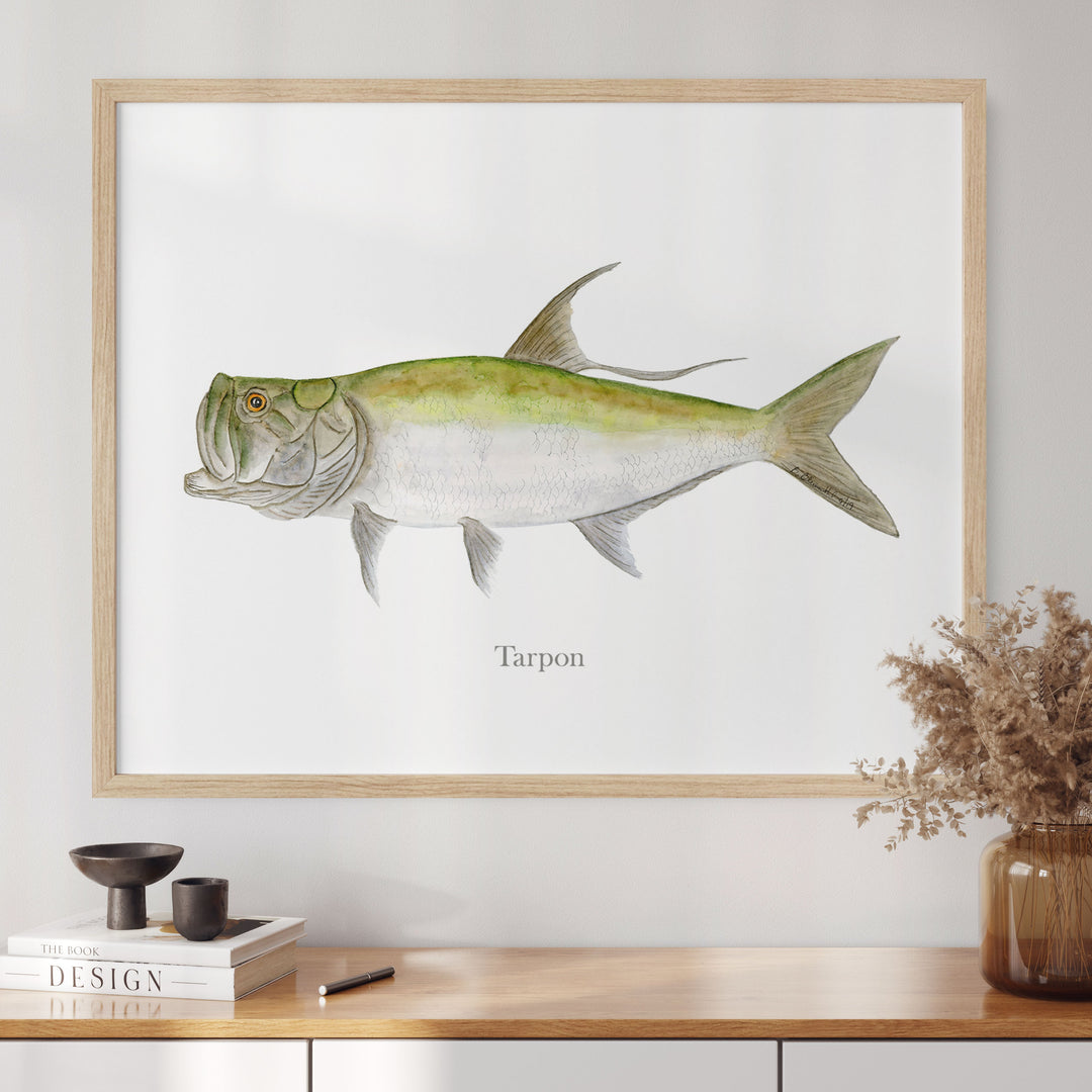 a painting of a tarpon on a white wall