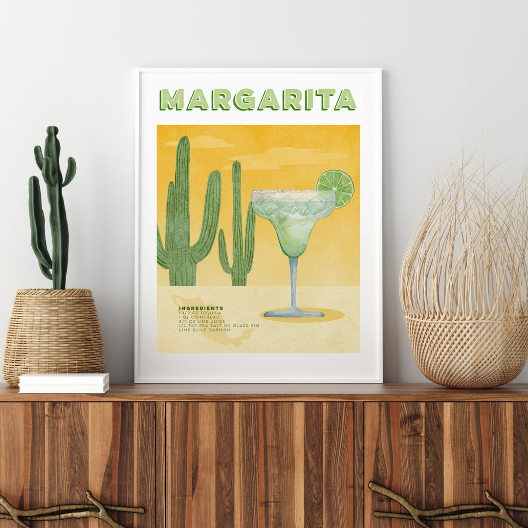 a poster of a margarita with a lime in a glass